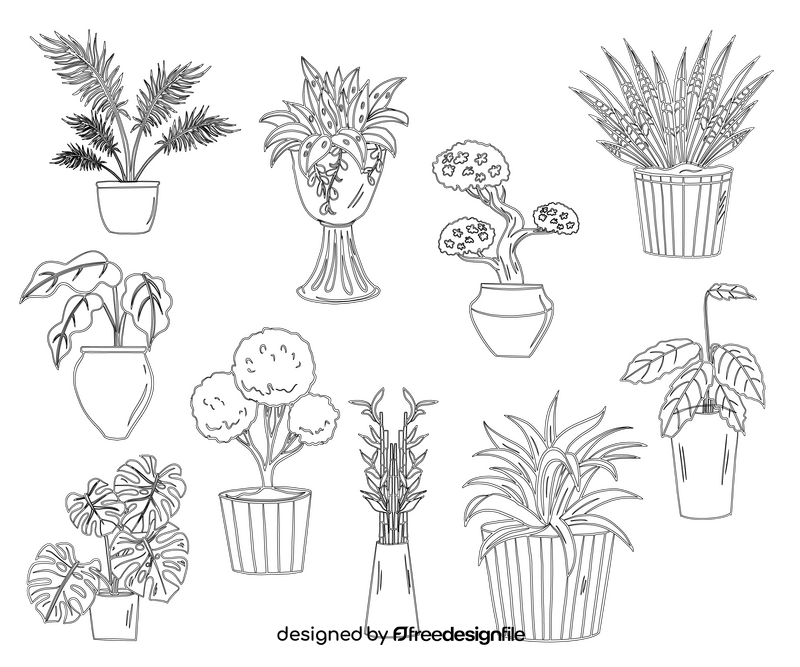Potted Plants black and white vector