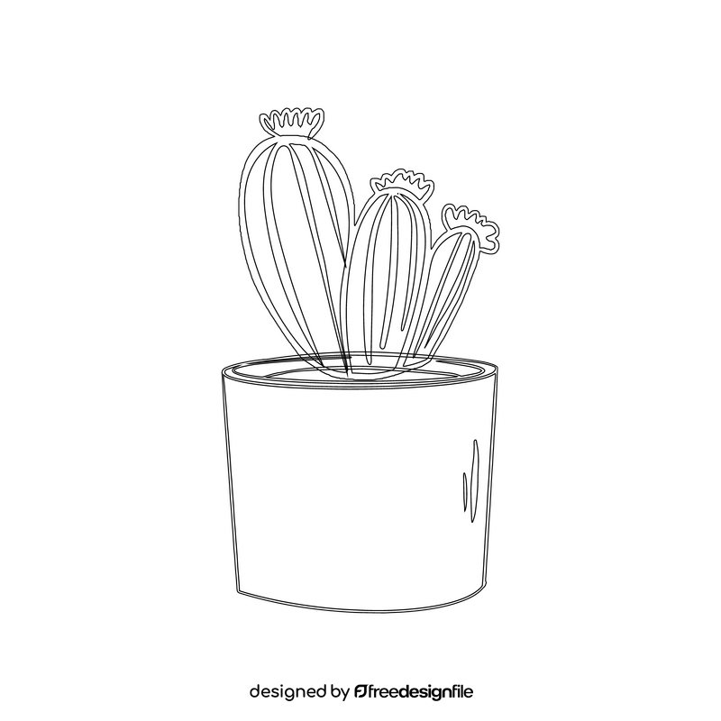 Cactus with Flower on Top black and white clipart