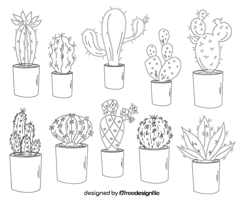 Set of Cactus black and white vector