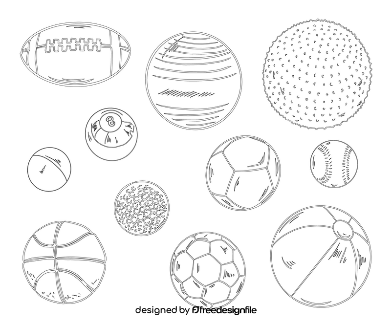 Set of Sports Balls black and white vector