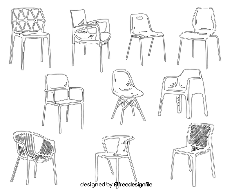 Set of Plastic Chairs black and white vector