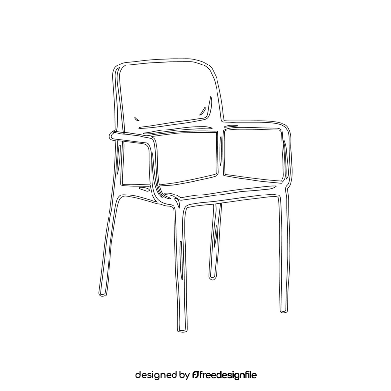 Plastic Chair with Armrest black and white clipart