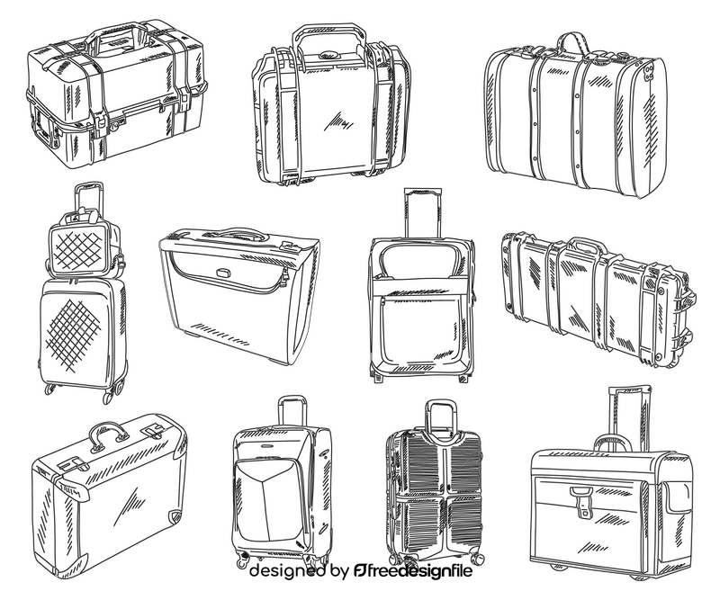 Suitcases and Briefcases black and white vector