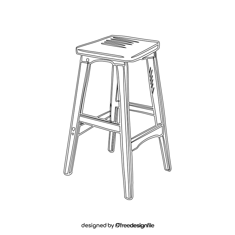 Wooden Bar Stool black and white clipart