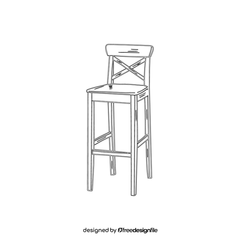 Classic Wooden Bar Stool black and white clipart