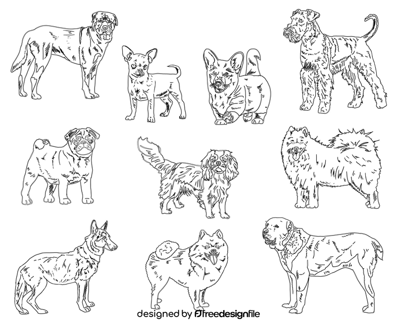 Dog Breeds black and white vector