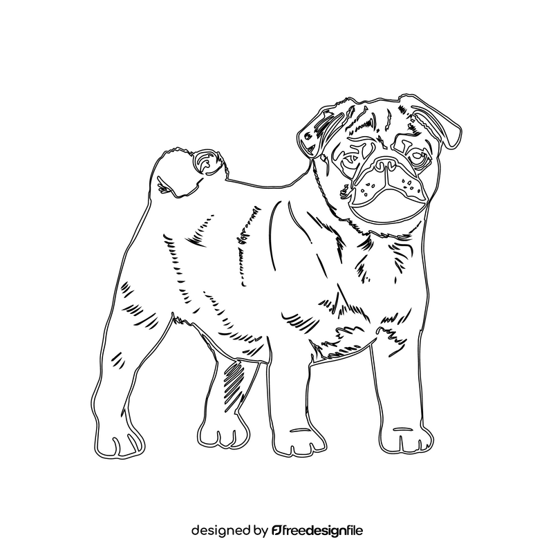 Pug Dog black and white clipart
