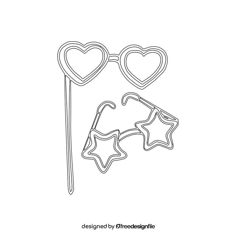 Heart and Star Shaped Glasses black and white clipart