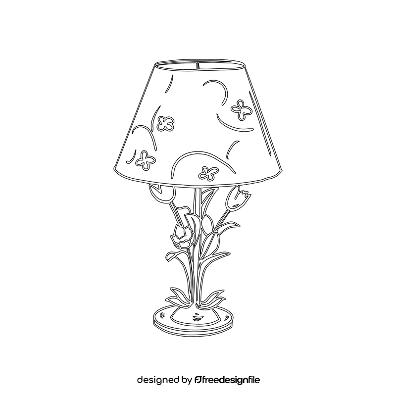 Flower Table Lamp black and white clipart