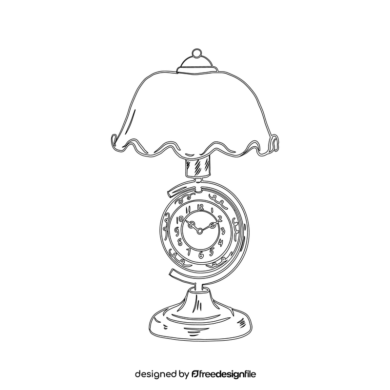 Vintage Table Lamp with Clock black and white clipart