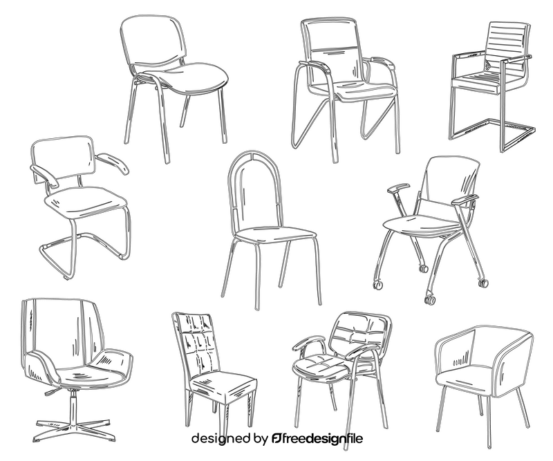 Set of Office Chairs black and white vector