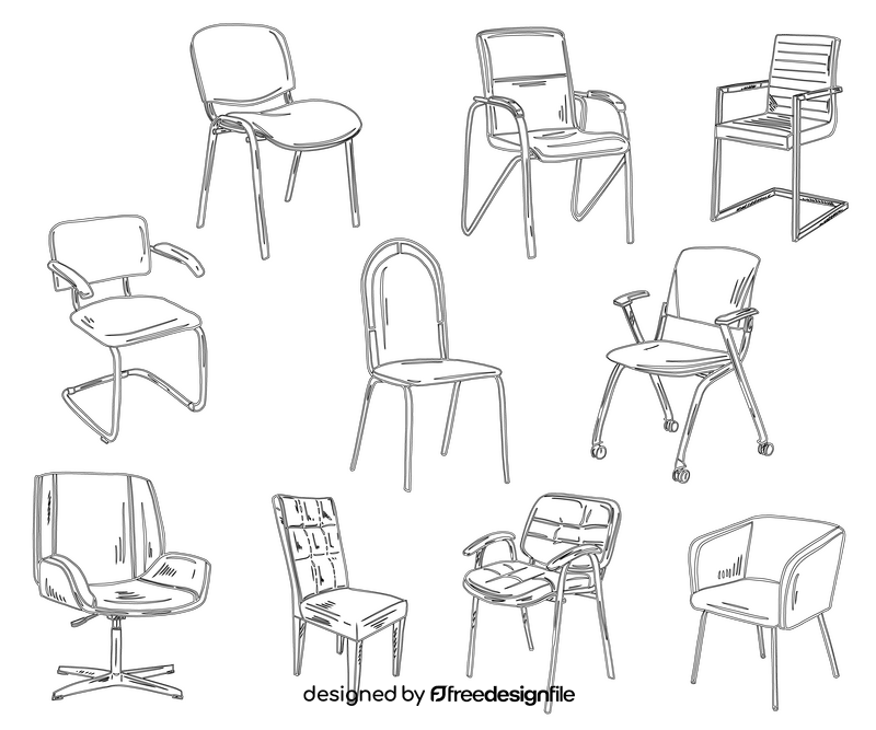 Set of Office Chairs black and white vector