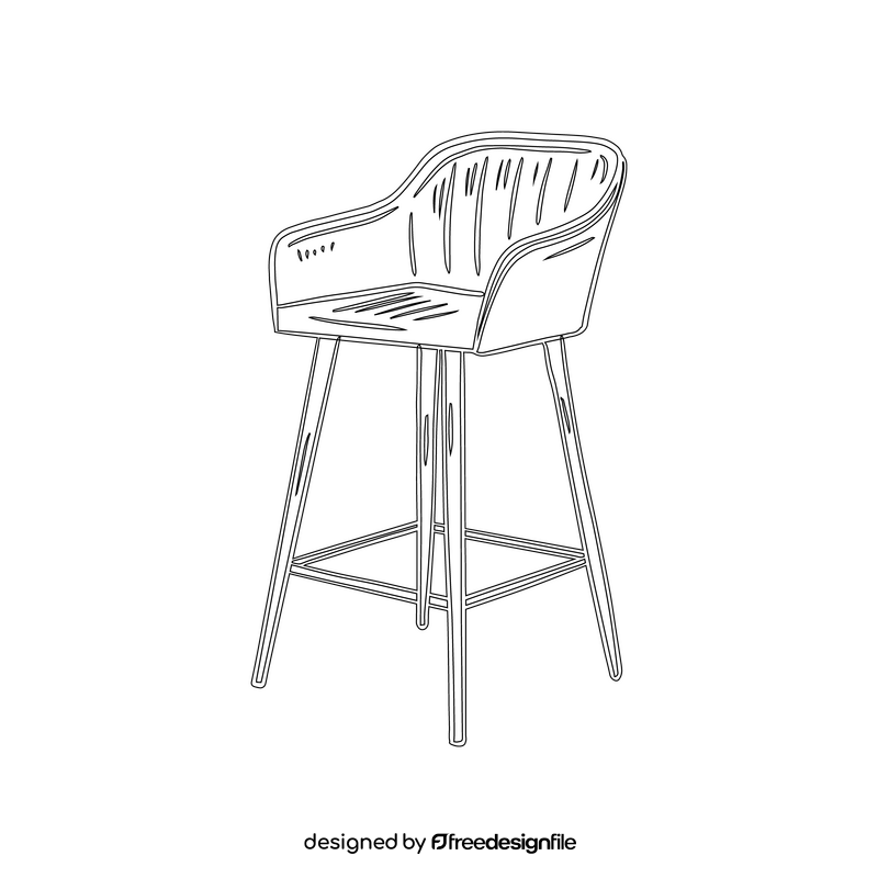 Bar Stool with Back and Armrest black and white clipart