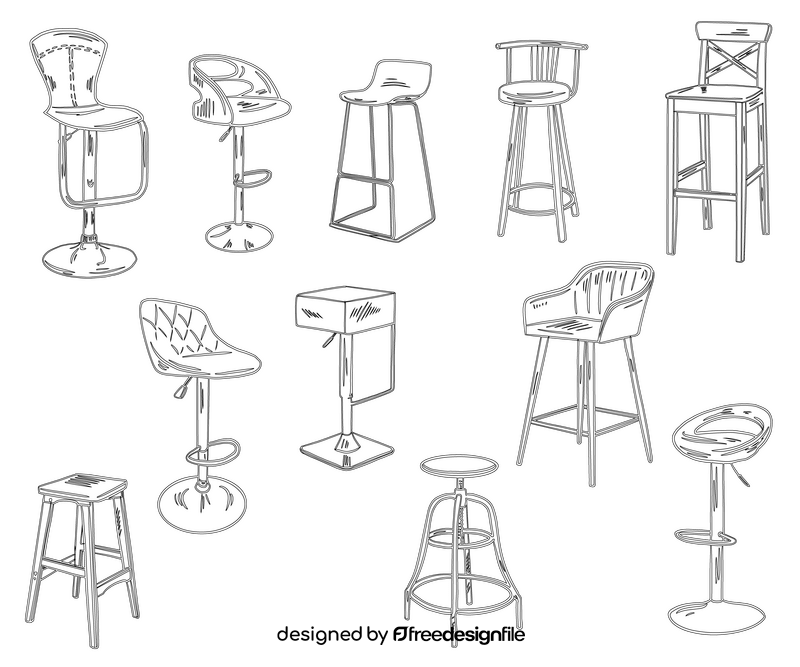 Set of Bar Stools black and white vector