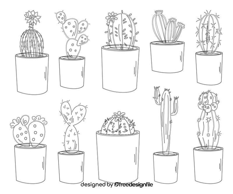 Set of Cactus black and white vector