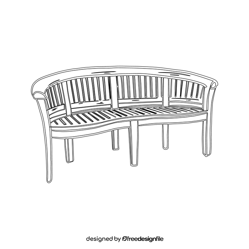 Curved Garden Bench black and white clipart