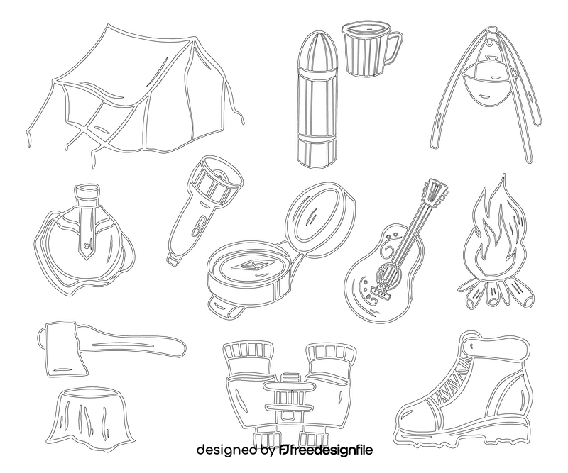 Set of Camping black and white vector