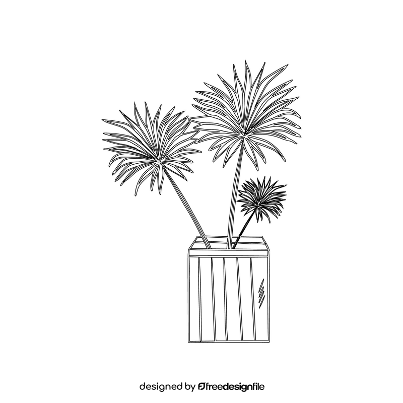 Potted Palm Plant black and white clipart