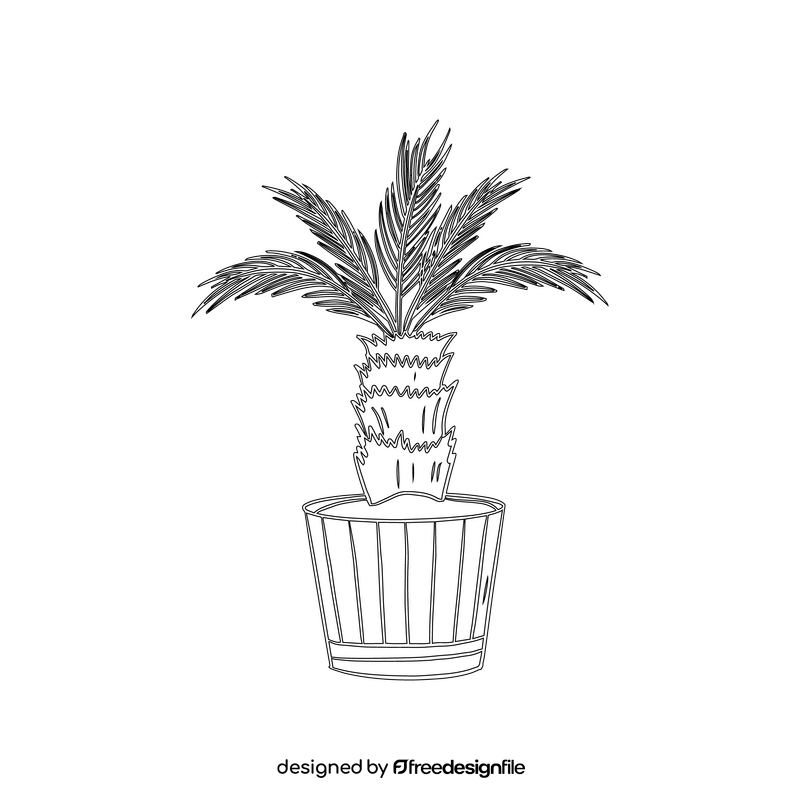 Palm Plant in Pot black and white clipart