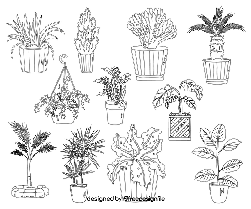 Set of Potted Plants black and white vector free download