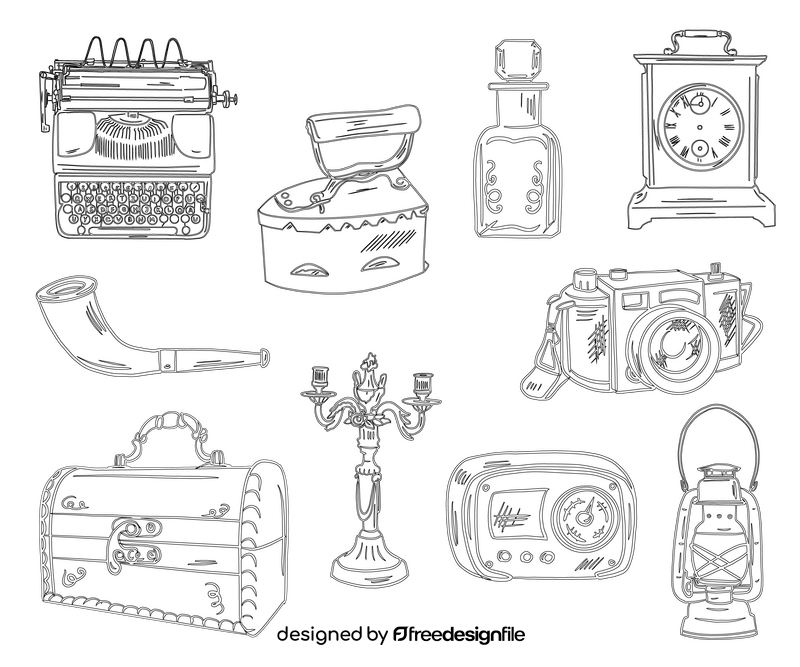 Set of Vintage Items black and white vector