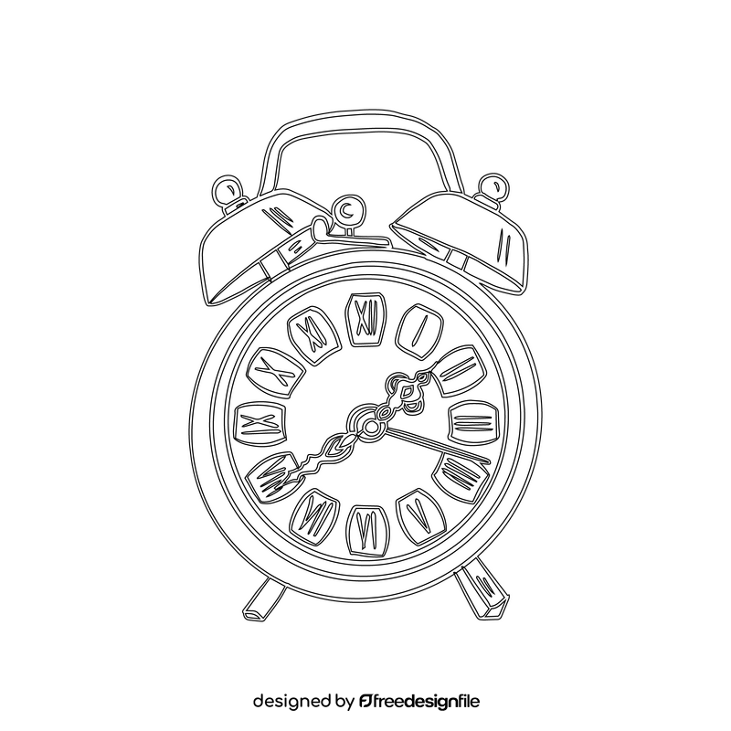 Vintage Alarm Clock black and white clipart