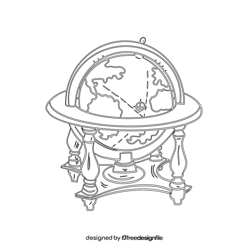 Vintage Globe black and white clipart