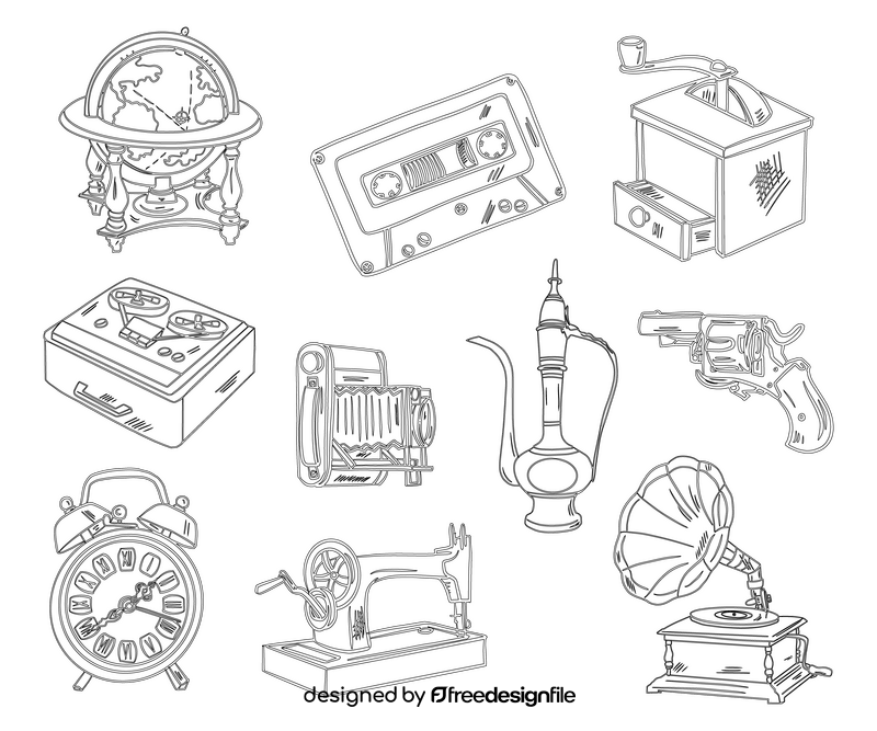 Set of Vintage Items black and white vector