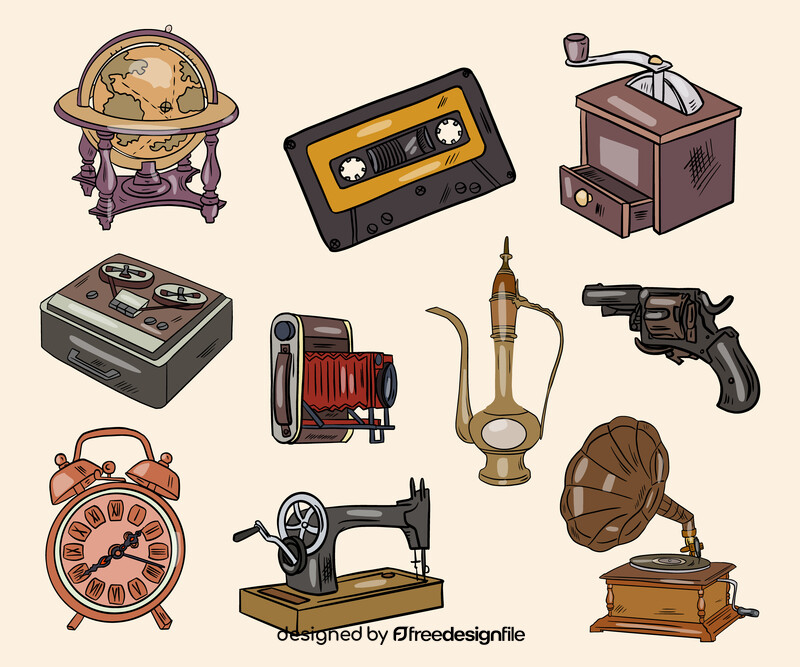 Set of Vintage Items vector