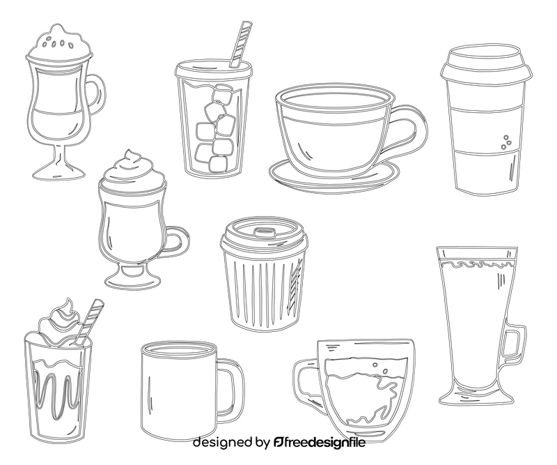 Coffee Types black and white vector