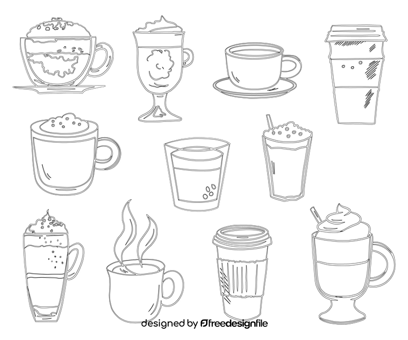 Coffee Types black and white vector