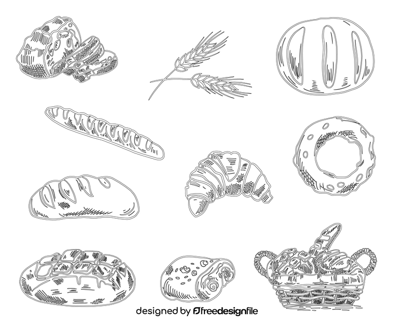 Set of Breads black and white vector