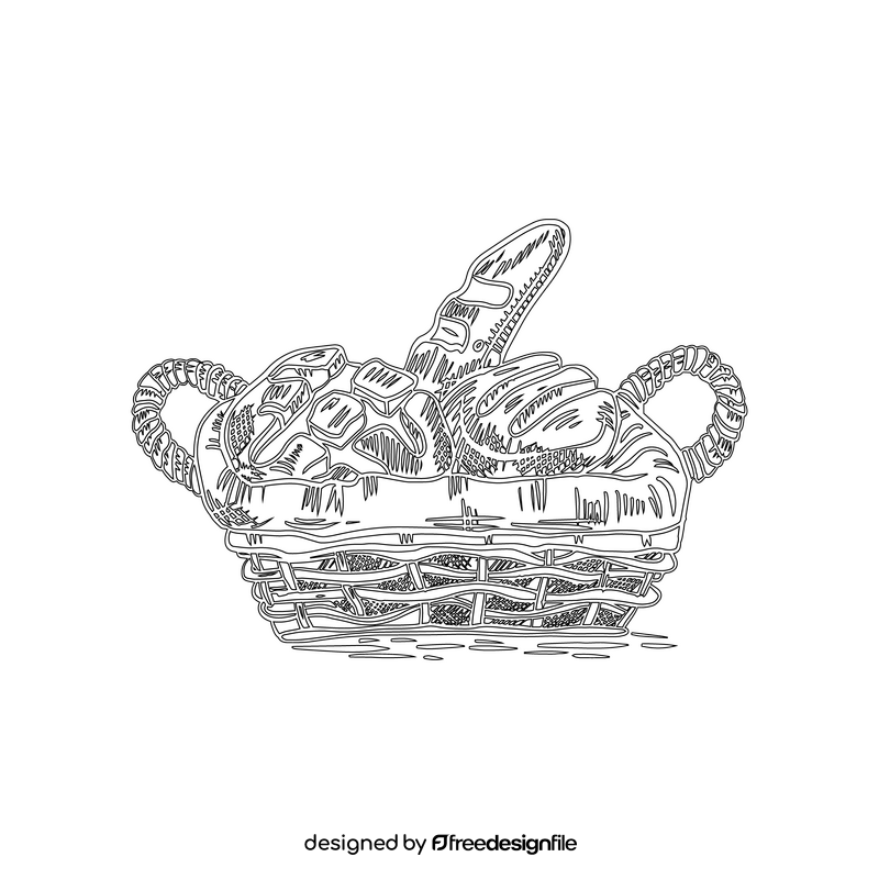 Basket of Bread black and white clipart