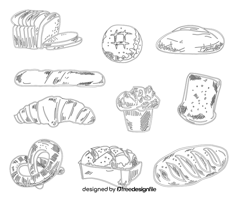 Set of Breads black and white vector