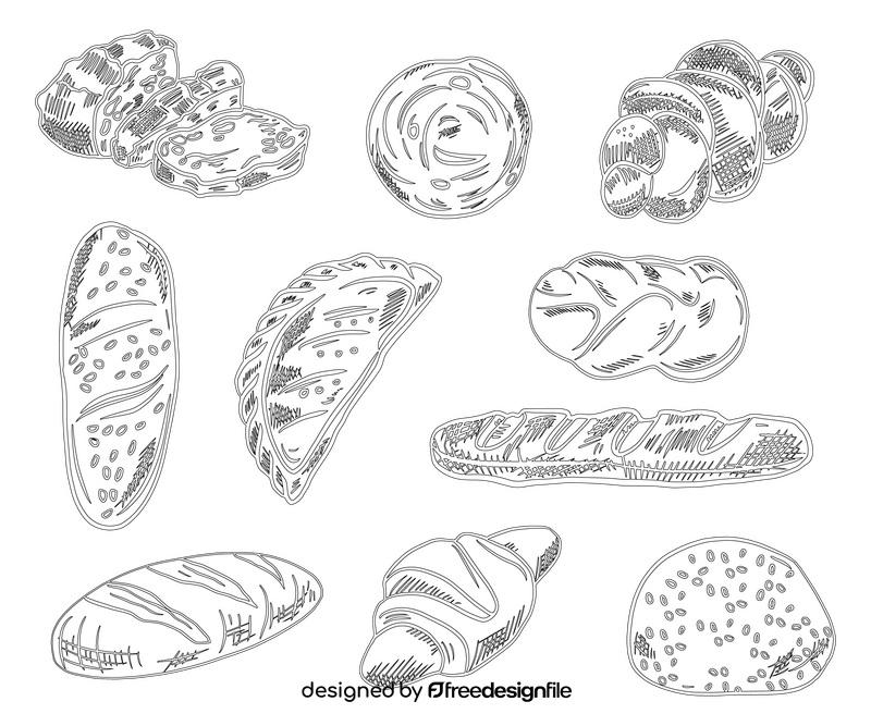 Set of Breads black and white vector