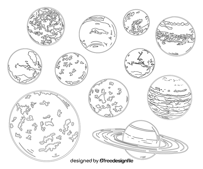 Solar System Planets black and white vector