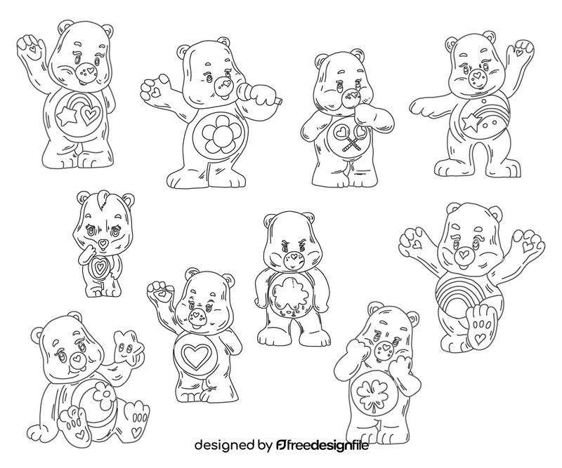 Care bear toys black and white vector
