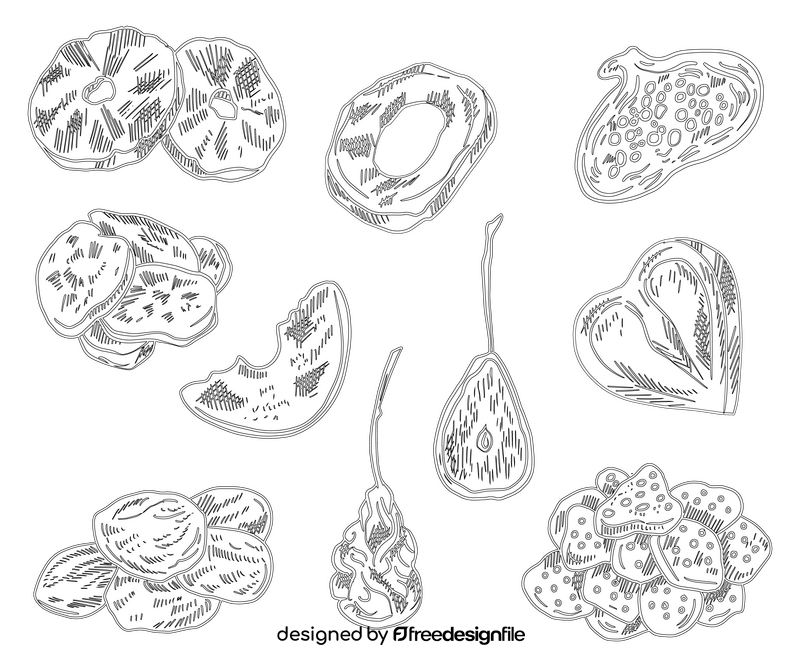 Dried fruits black and white vector