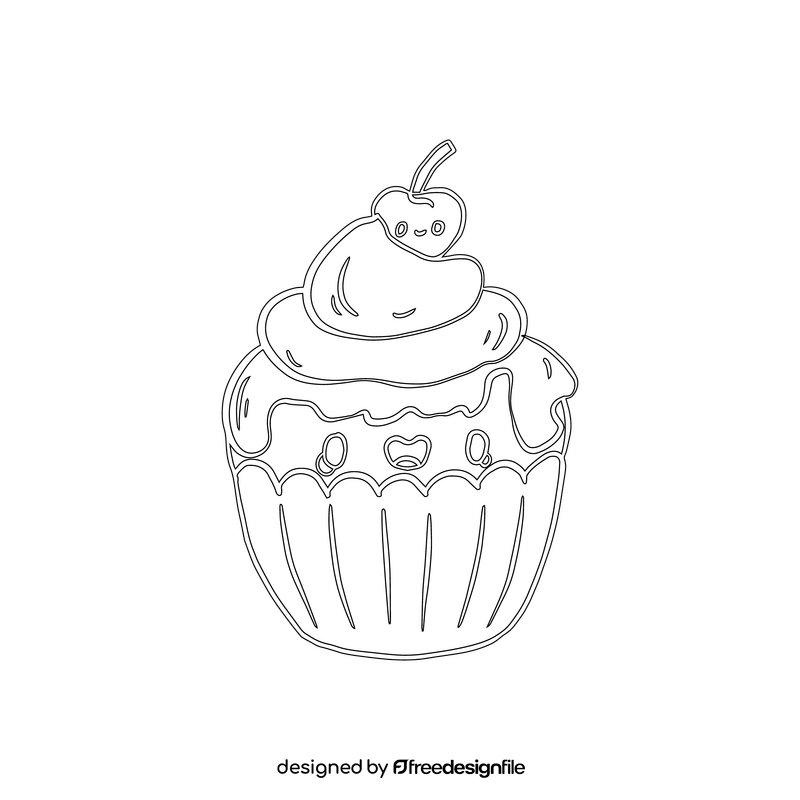 Kawaii cupcake black and white clipart