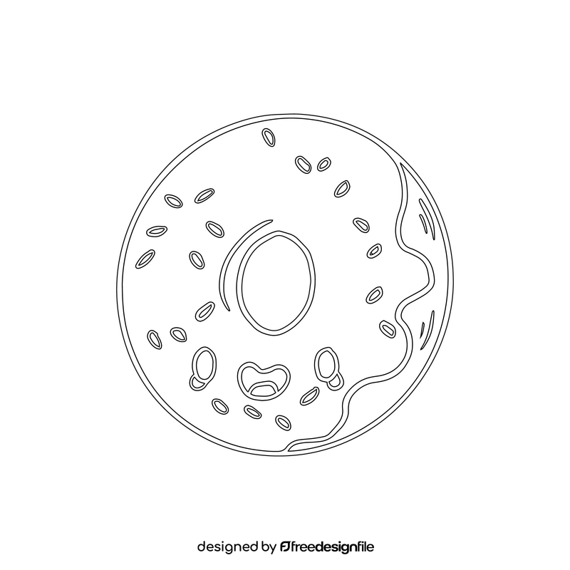 Kawaii donut black and white clipart