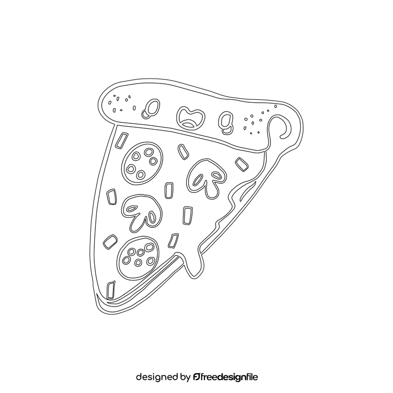 Kawaii pizza black and white clipart