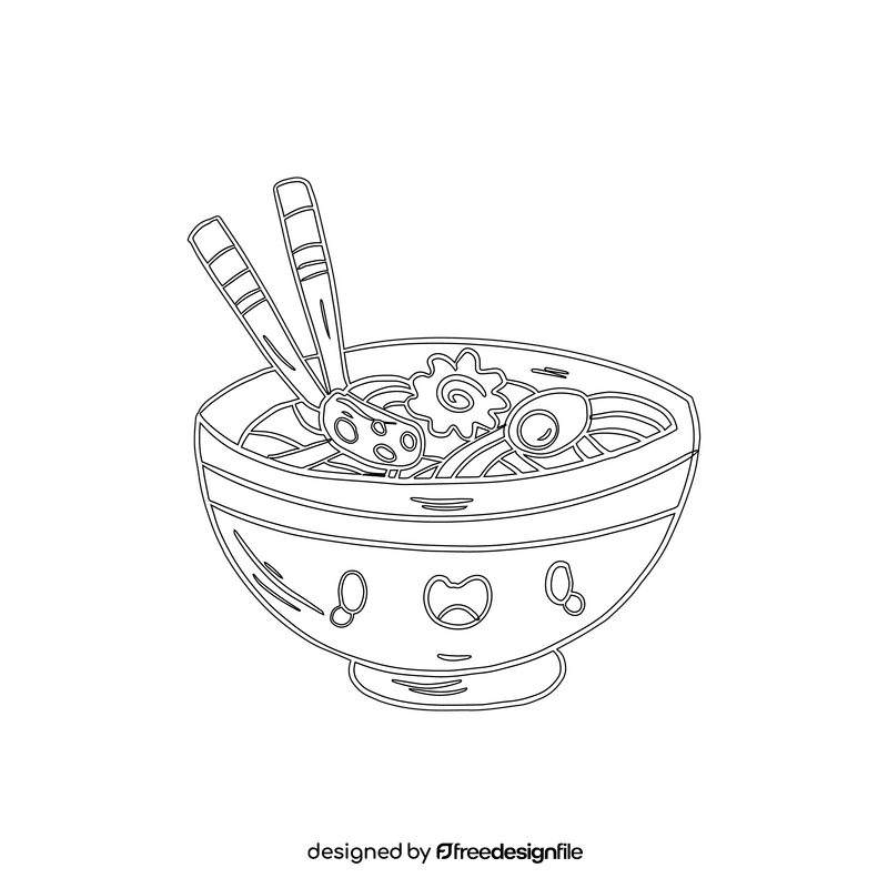 Kawaii noodles black and white clipart