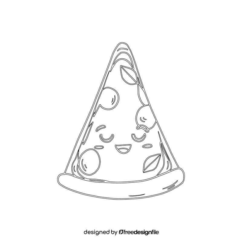 Kawaii pizza black and white clipart