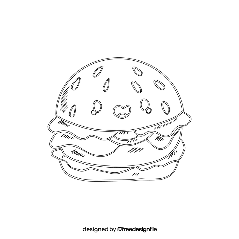 Kawaii cheeseburger black and white clipart