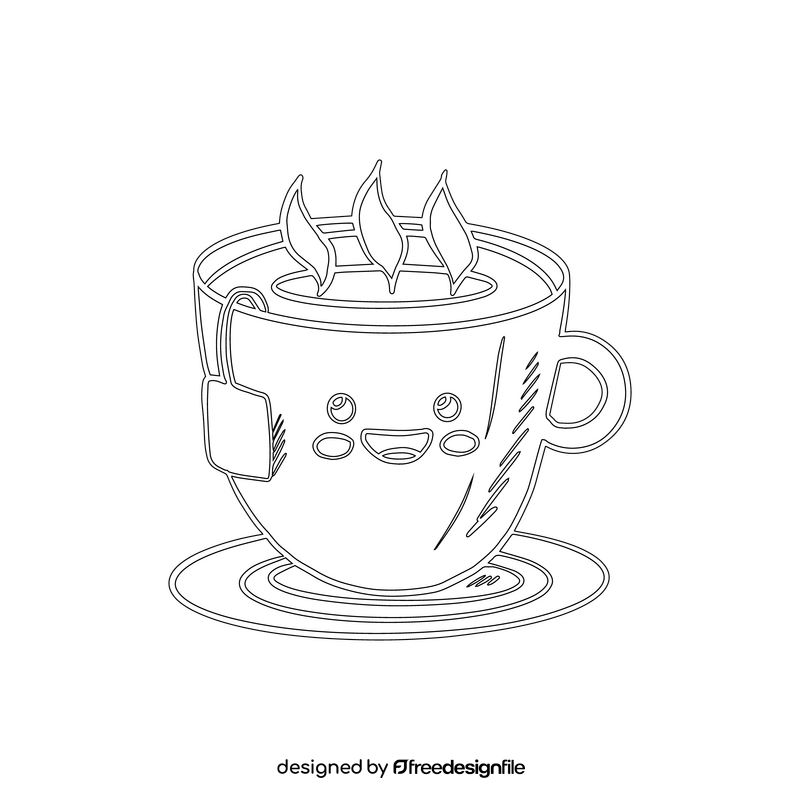 Kawaii tea black and white clipart