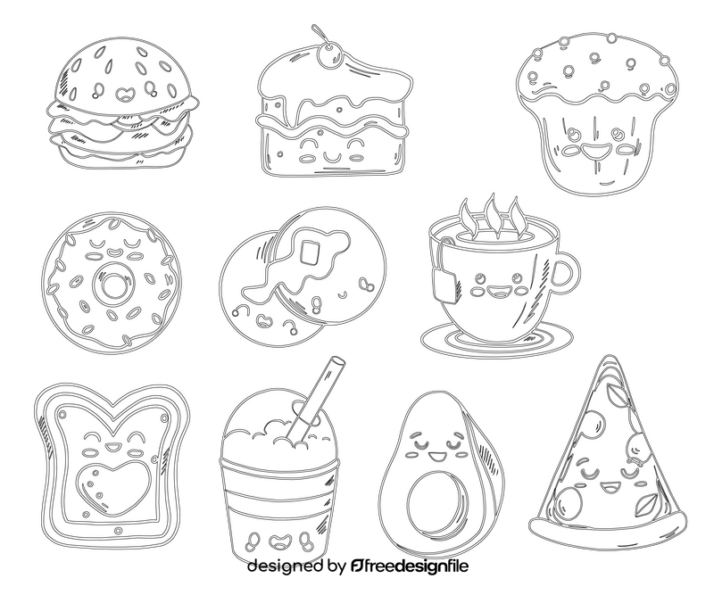 Kawaii food black and white vector