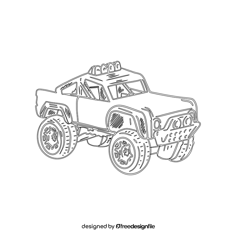 Pickup truck car black and white clipart