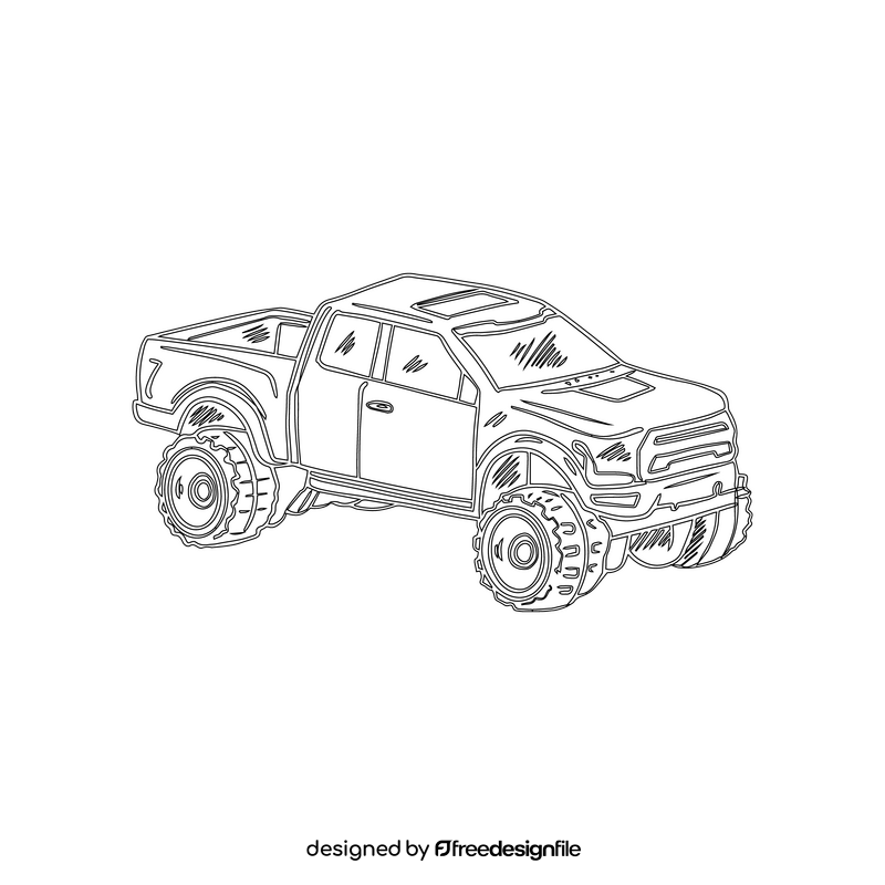 Pickup truck car black and white clipart