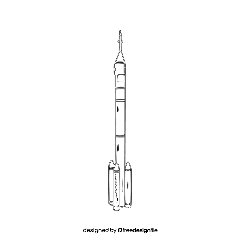 Long rocket cartoon black and white clipart