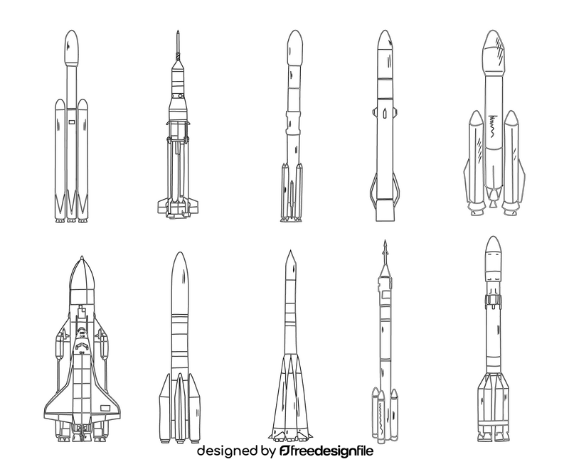 International Space Rockets black and white vector